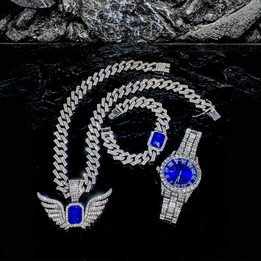 Men's Cuban Chain Necklace & Watch Pendant Set – Luxury Style