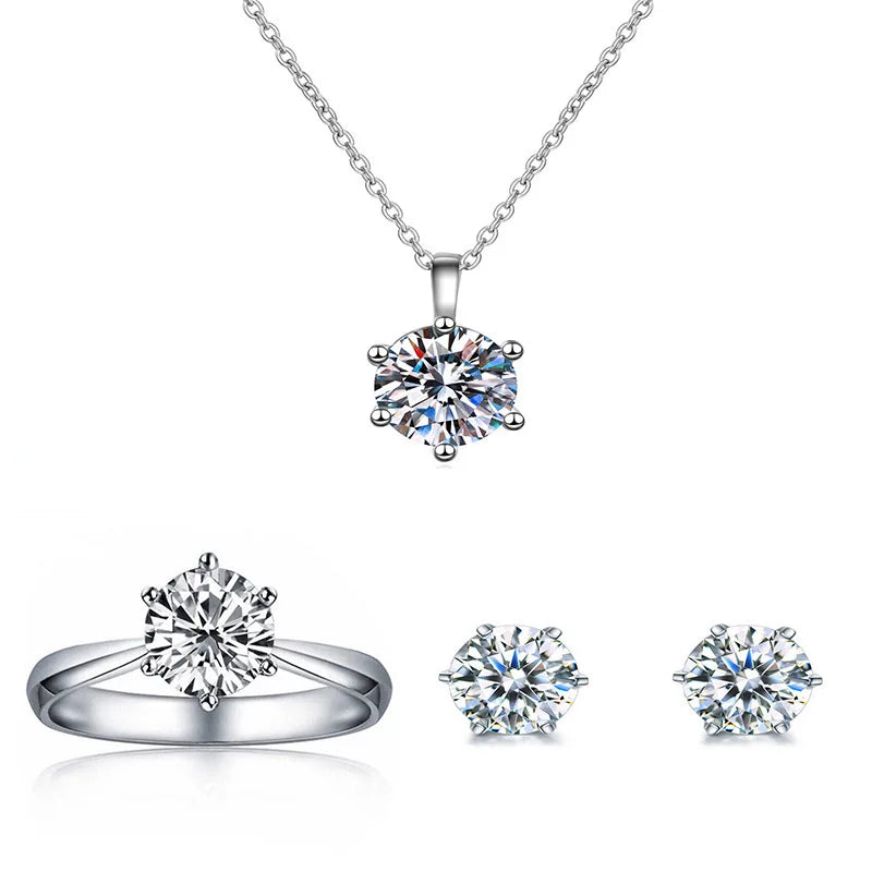 925 Sterling Silver Moissanite Bridal Jewelry Set – Necklace, Earrings & Ring