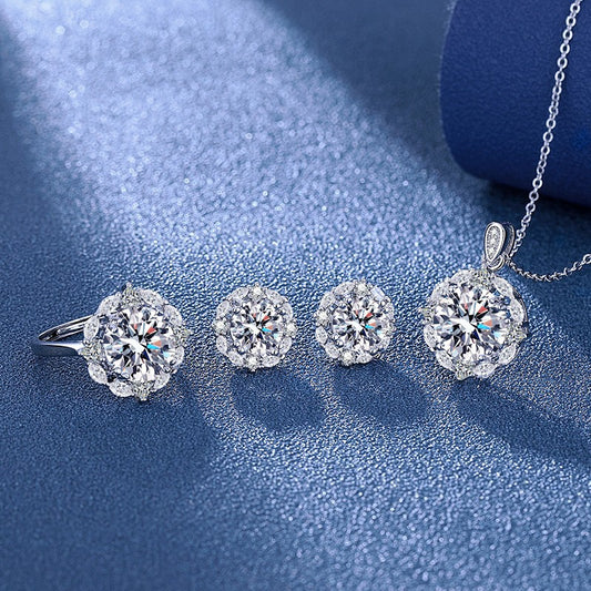 Women's Silver Crystal Flower Jewelry Set – 4 Pieces