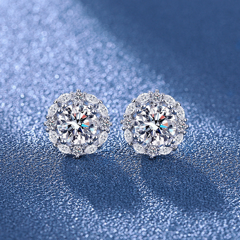 Women's Silver Crystal Flower Jewelry Set – 4 Pieces