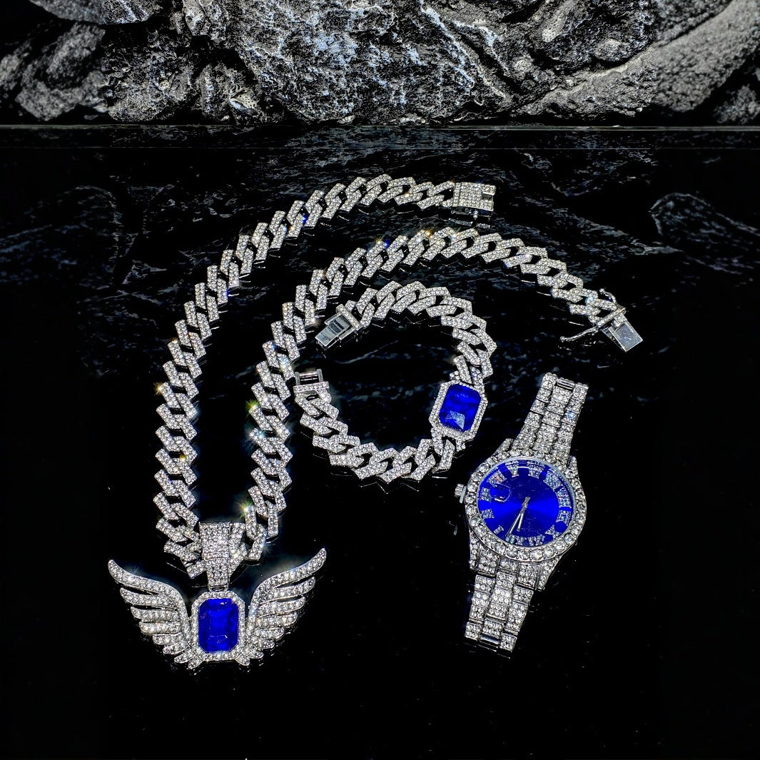 Men's Cuban Chain Necklace & Watch Pendant Set – Luxury Style