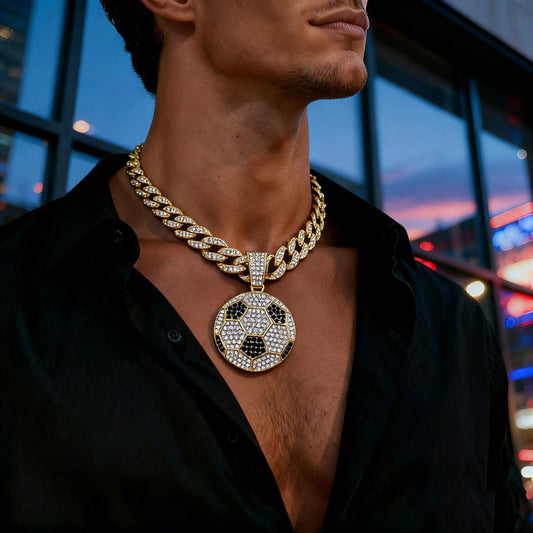 Men's Diamond Football Pendant Necklace – Hip-Hop Style Men's Iced Out Football Pendant Necklace Hip-Hop Jewelry BTEN
