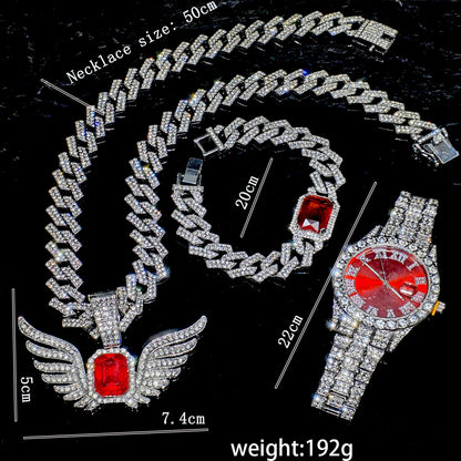 Men's Cuban Chain Necklace & Watch Pendant Set – Luxury Style