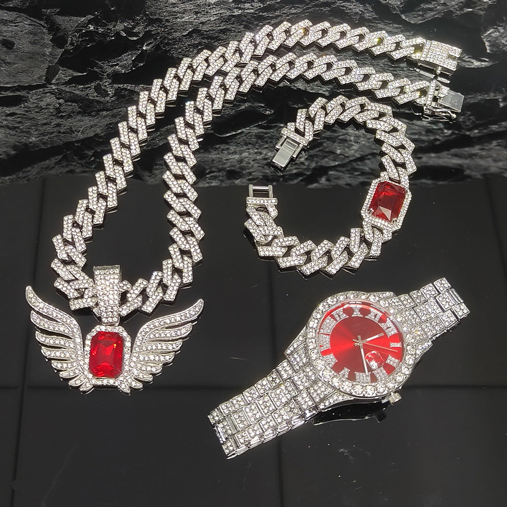 Men's Cuban Chain Necklace & Watch Pendant Set – Luxury Style