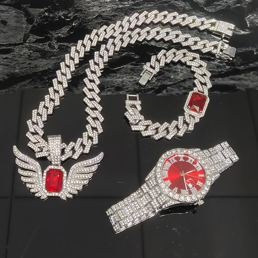 Men's Cuban Chain Necklace & Watch Pendant Set – Luxury Style