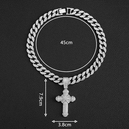 Men's Zircon Cross Pendant Cuban Chain & Bracelet Set