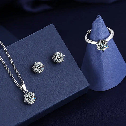 925 Sterling Silver Moissanite Bridal Jewelry Set – Necklace, Earrings & Ring
