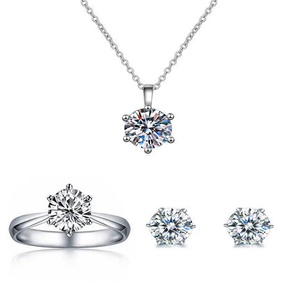 925 Sterling Silver Moissanite Bridal Jewelry Set – Necklace, Earrings & Ring