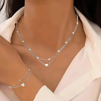 Chic Pearl Heart Jewelry Set for Women – Gold Necklace & Bracelet