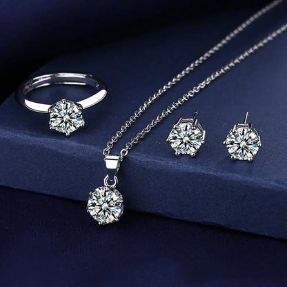 925 Sterling Silver Moissanite Bridal Jewelry Set – Necklace, Earrings & Ring