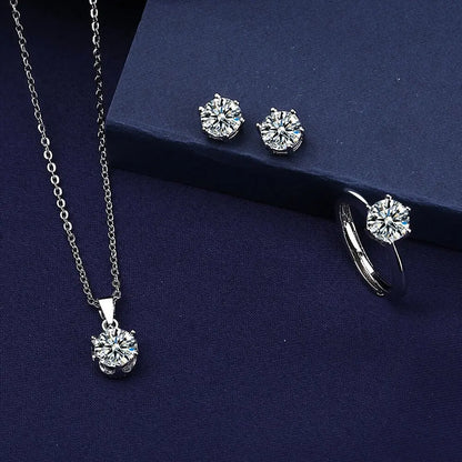 925 Sterling Silver Moissanite Bridal Jewelry Set – Necklace, Earrings & Ring