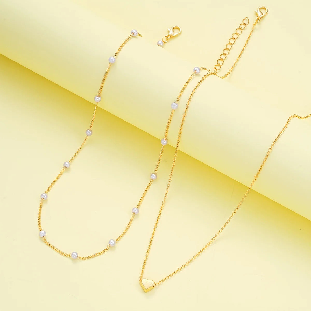 Chic Pearl Heart Jewelry Set for Women – Gold Necklace & Bracelet